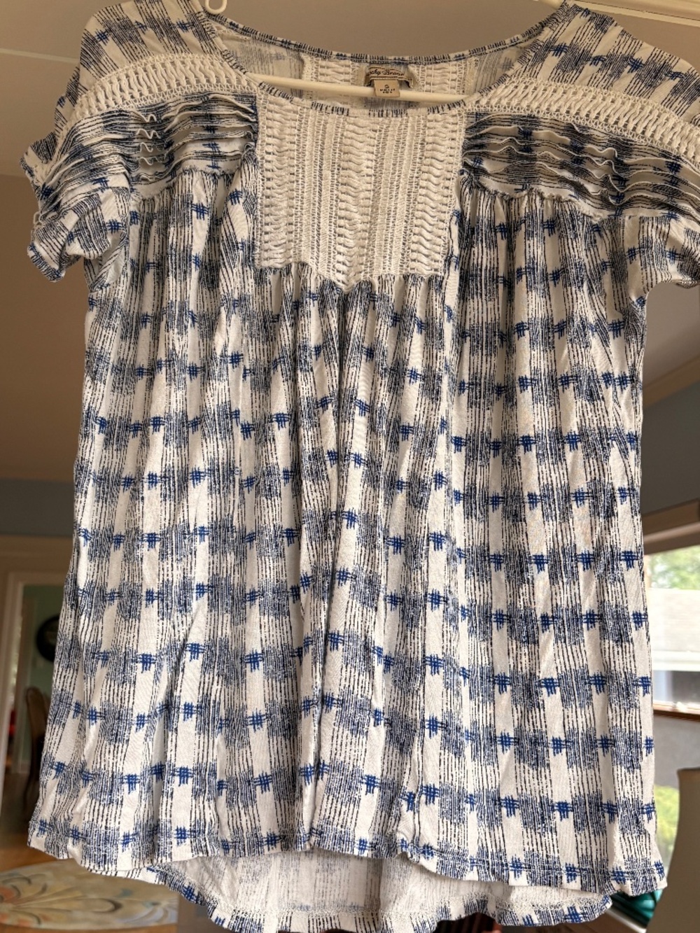 Lucky Brand Peasant Crochet Flowy Boho Hippie Top Blouse Shirt Cap Sleeve S